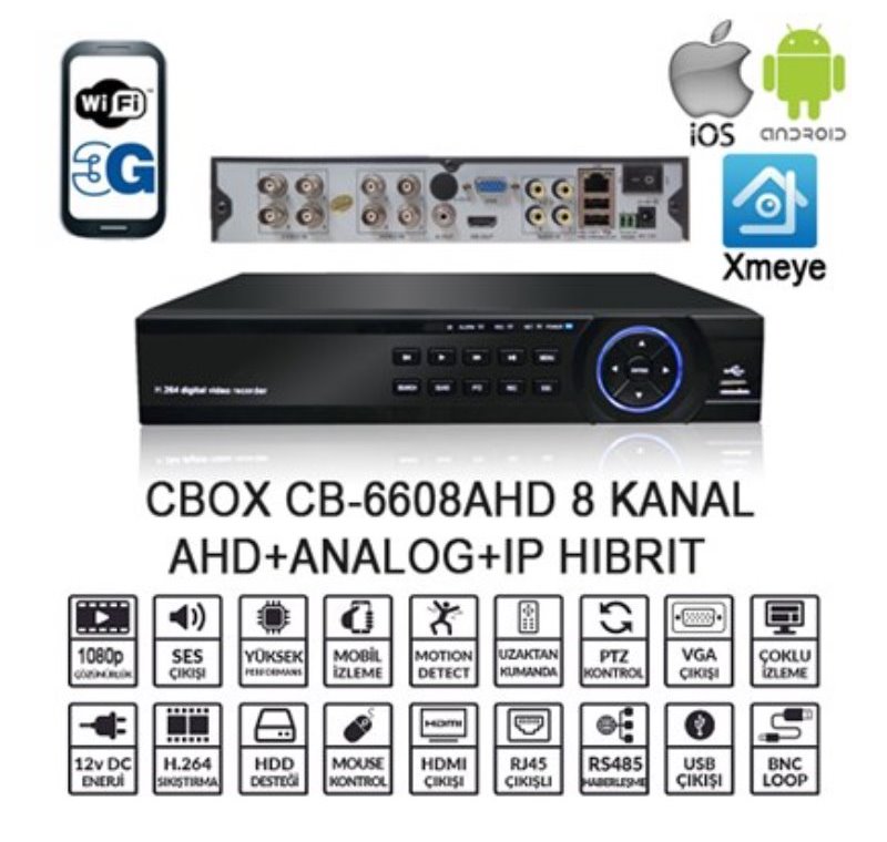 CBOX CB-6608AHD 8 KANAL 1080 4 SES AHD+ANLG+IP XMEYE HIBRIT DVR KAYIT CIHAZI -CBOX CB-6608AHD